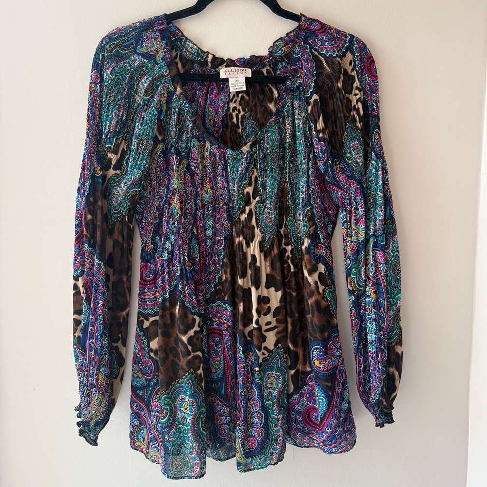 Allison Taylor Multicolor/ Patchwork style Paisley Blouse Size Medium #156